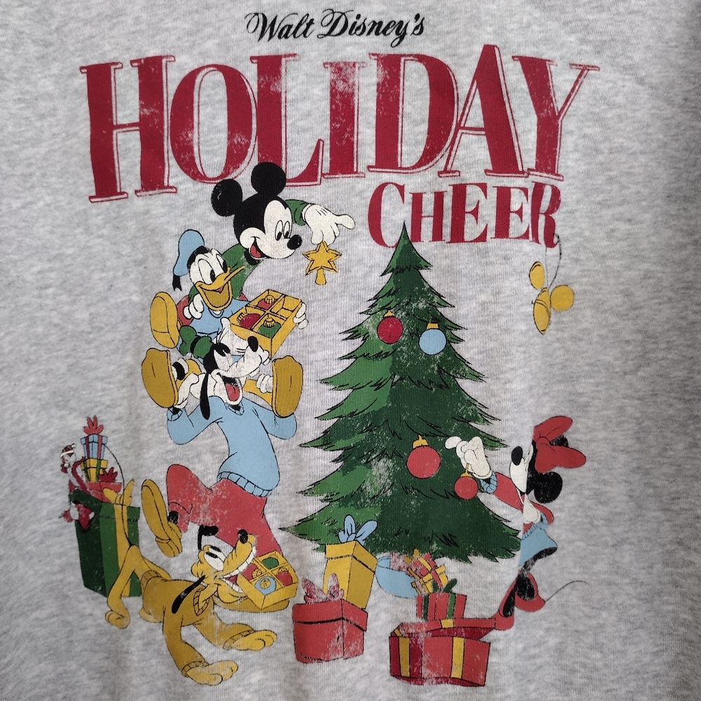 H&M Disney Mickey And Friends Festive Gray and Red Holiday Sweatshirt Medium - Picture 5 of 12